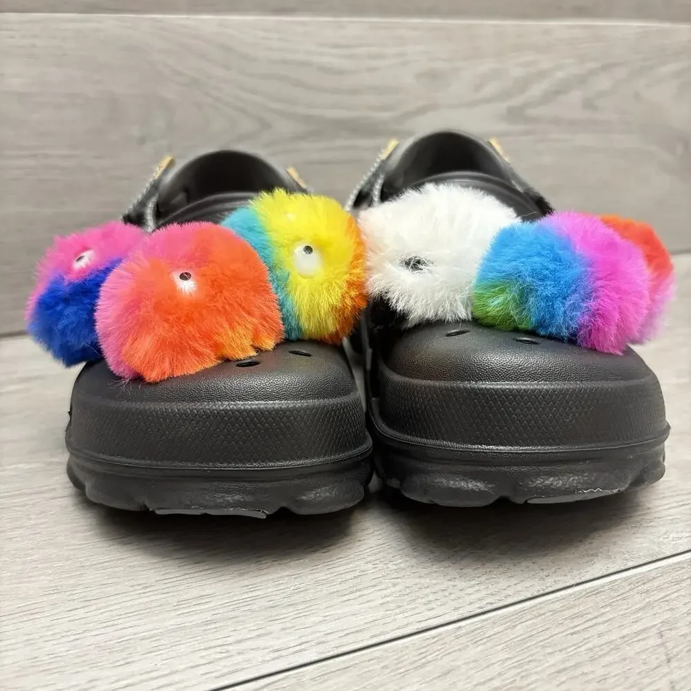 CROCS Charms Clog Sandal Fuzzy Puff Character Jibbitz Black Crocs Youth Size 13C